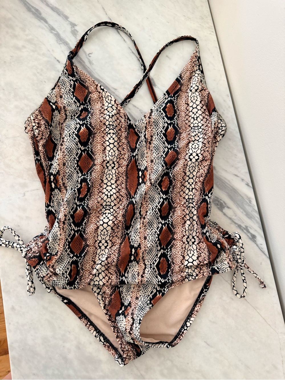 Kona Sol Snake Print One-Piece Swimsuit in Brown and Black size medium